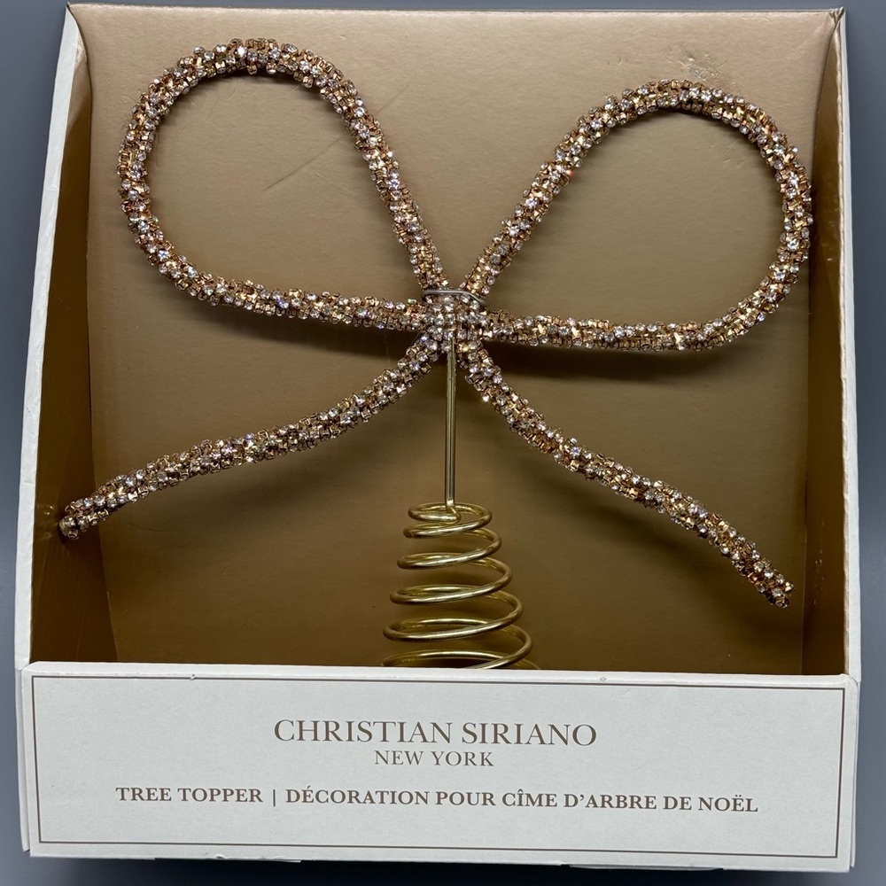 NEW Christian Siriano 8" GOLD Rhinestone Bow Ribbon Christmas Tree Topper Glam